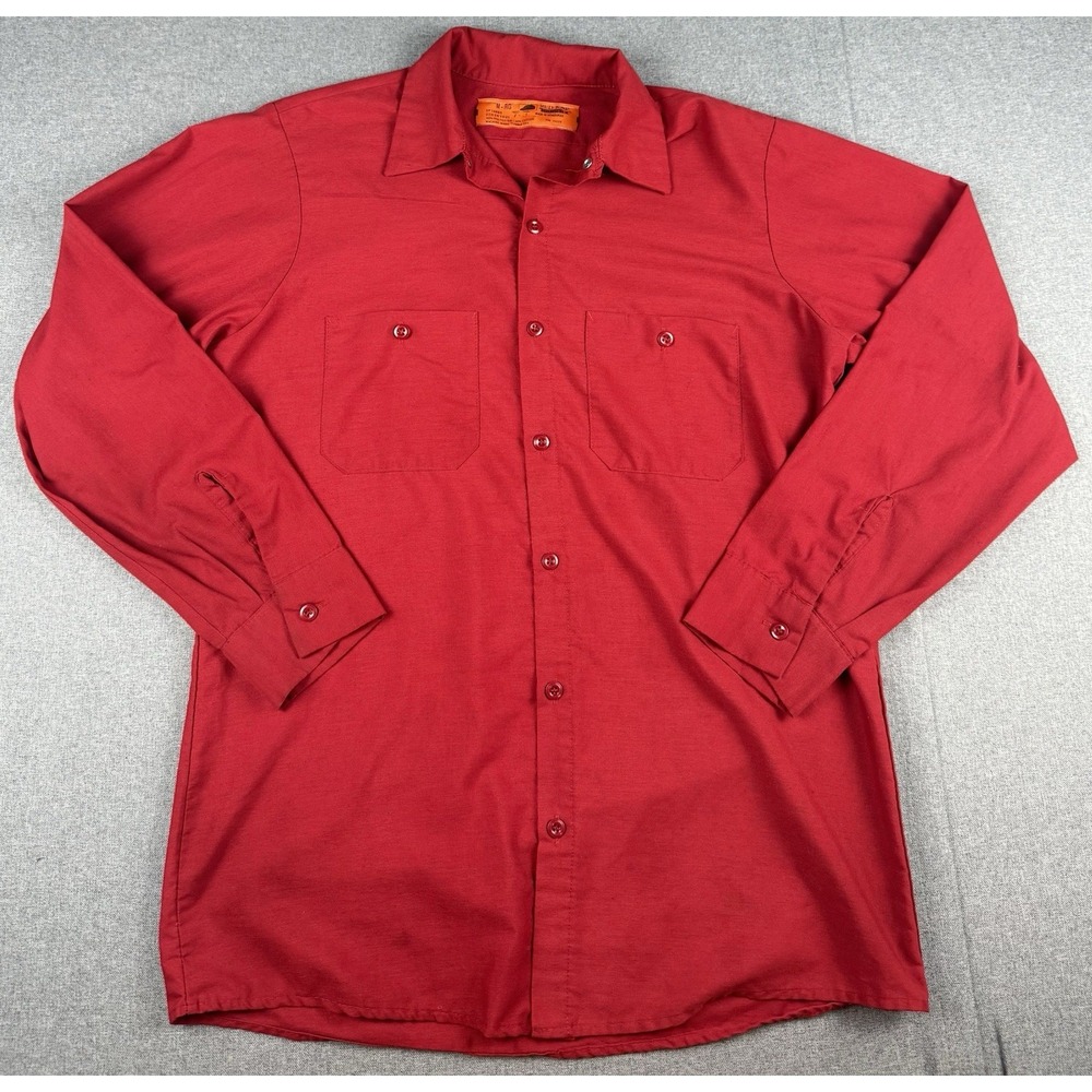 Red Kap Long Sleeve Work Shirt Men's Medium Red Button Front Uniform USA